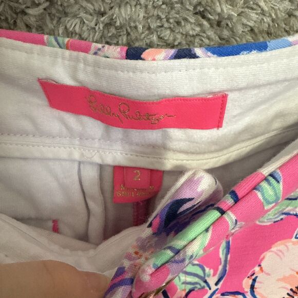 LILLY PULITZER Knit Buttercup Shorts  "LAST BUD NOT LEAST"  Size 2 Pink Floral - Picture 4 of 13